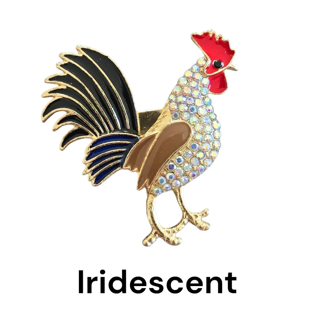 Rhinestone Gold Rooster Brooch | Available In Four‎ Different Colors